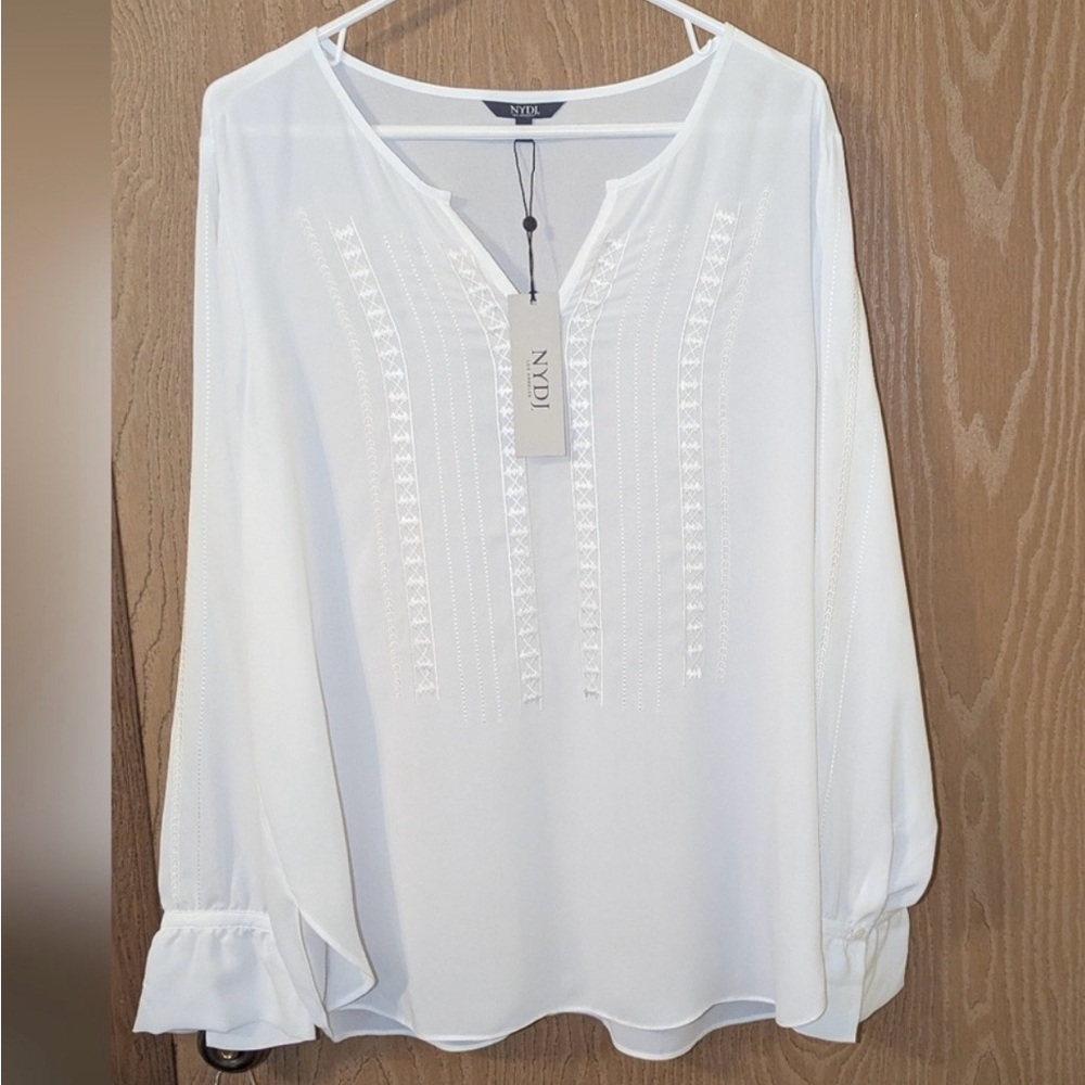 NYDJ White Embroidered Blouse - Sz L